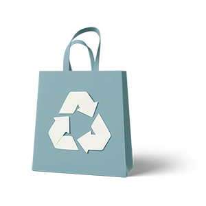 An illustration of a shopping bag featuring a recycle symbol, promoting eco-friendly practices.